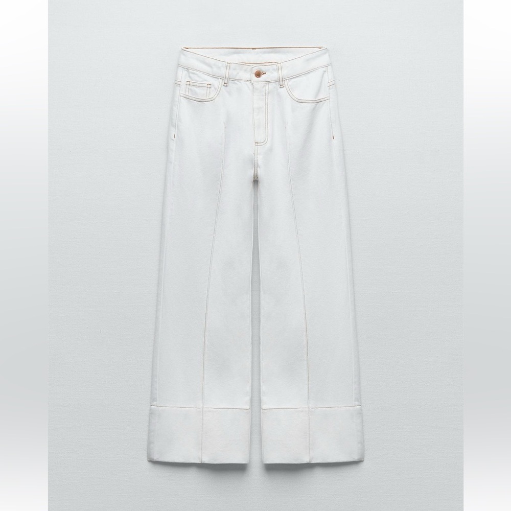 Zara White High-Rise Wide-Leg Jeans
